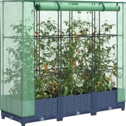 vidaXL højbed med drivhusovertræk 120x40x123 cm rattan-look