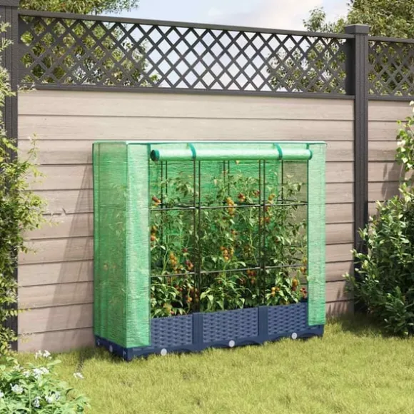 vidaXL højbed med drivhusovertræk 120x40x123 cm rattan-look