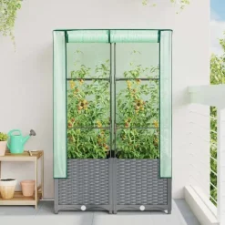 vidaXL højbed med drivhusovertræk 80x40x138 cm rattan-look