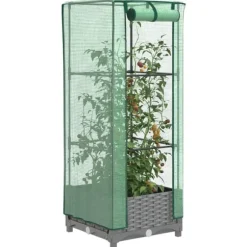 vidaXL højbed med drivhusovertræk 40x40x123 cm rattan-look