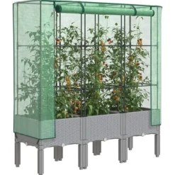 vidaXL højbed med drivhusovertræk 120x40x140 cm rattan-look