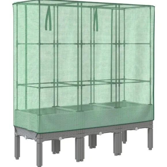 vidaXL højbed med drivhusovertræk 120x40x140 cm rattan-look