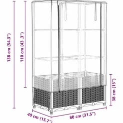 vidaXL højbed med drivhusovertræk 80x40x138 cm rattan-look