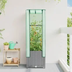 vidaXL højbed med drivhusovertræk 40x40x139 cm rattan-look