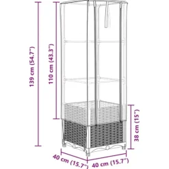 vidaXL højbed med drivhusovertræk 40x40x139 cm rattan-look