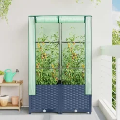 vidaXL højbed med drivhusovertræk 80x40x138 cm rattan-look