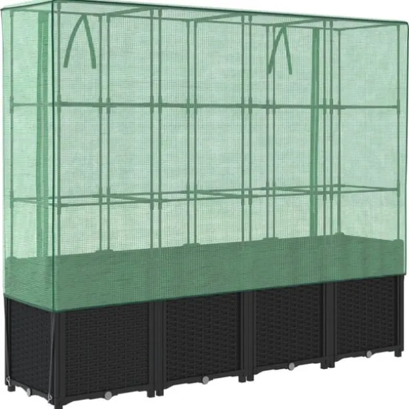 vidaXL højbed med drivhusovertræk 160x40x153 cm rattan-look