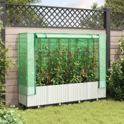 vidaXL højbed med drivhusovertræk 160x40x138 cm rattan-look