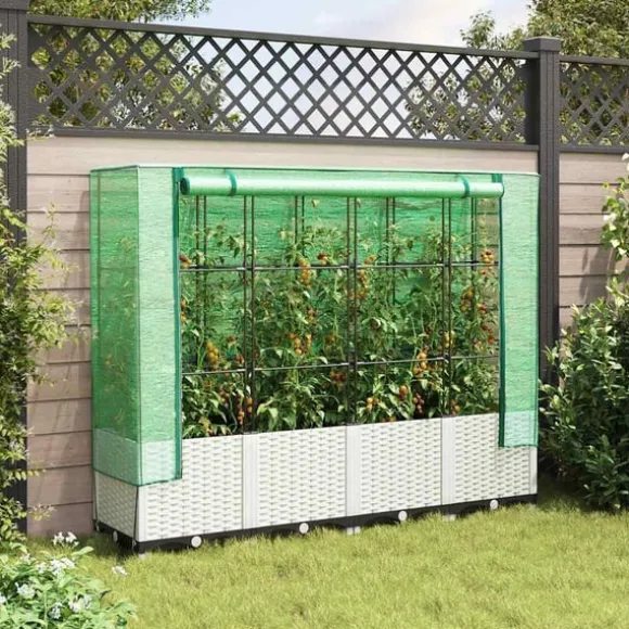 vidaXL højbed med drivhusovertræk 160x40x138 cm rattan-look
