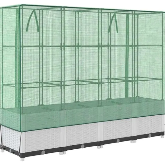 vidaXL højbed med drivhusovertræk 160x40x138 cm rattan-look