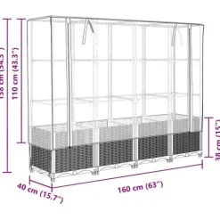 vidaXL højbed med drivhusovertræk 160x40x138 cm rattan-look