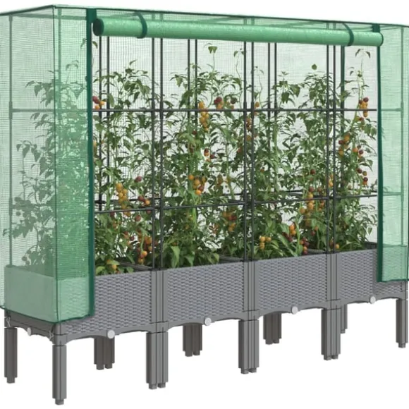 vidaXL højbed med drivhusovertræk 160x40x140 cm rattan-look