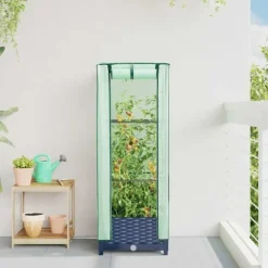 vidaXL højbed med drivhusovertræk 40x40x123 cm rattan-look