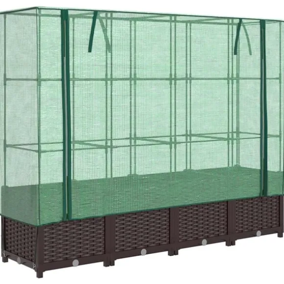 vidaXL højbed med drivhusovertræk 160x40x138 cm rattan-look