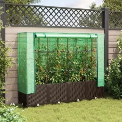 vidaXL højbed med drivhusovertræk 160x40x138 cm rattan-look
