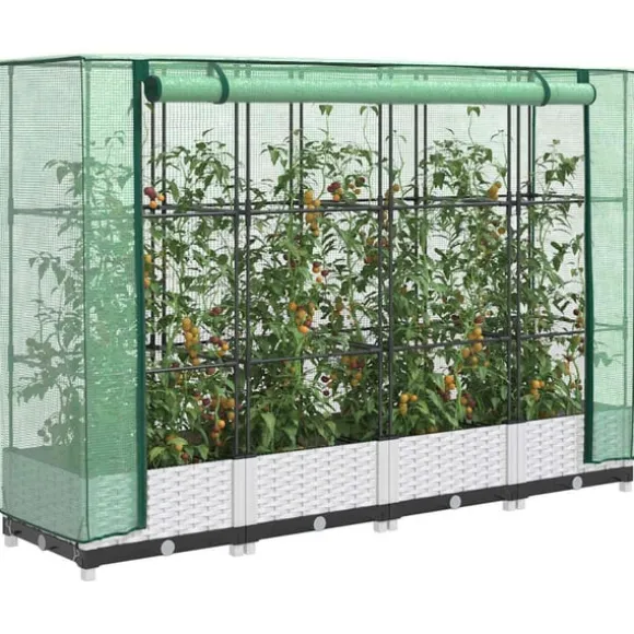 vidaXL højbed med drivhusovertræk 160x40x123 cm rattan-look