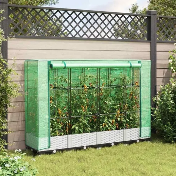vidaXL højbed med drivhusovertræk 160x40x123 cm rattan-look