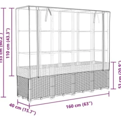 vidaXL højbed med drivhusovertræk 160x40x153 cm rattan-look