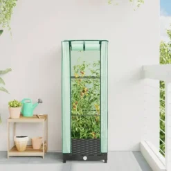 vidaXL højbed med drivhusovertræk 40x40x123 cm rattan-look