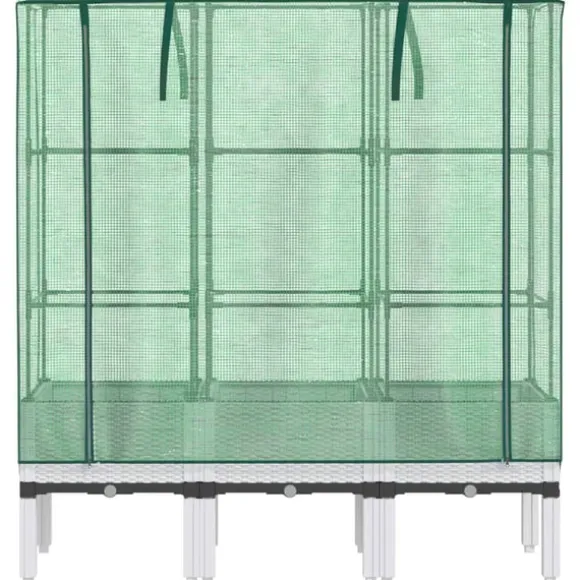 vidaXL højbed med drivhusovertræk 120x40x140 cm rattan-look
