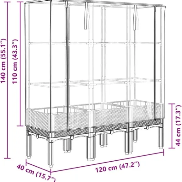vidaXL højbed med drivhusovertræk 120x40x140 cm rattan-look