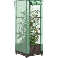 vidaXL højbed med drivhusovertræk 40x40x123 cm rattan-look