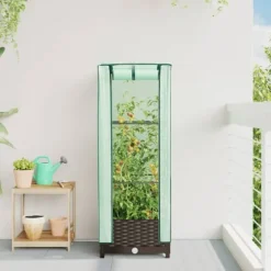 vidaXL højbed med drivhusovertræk 40x40x123 cm rattan-look