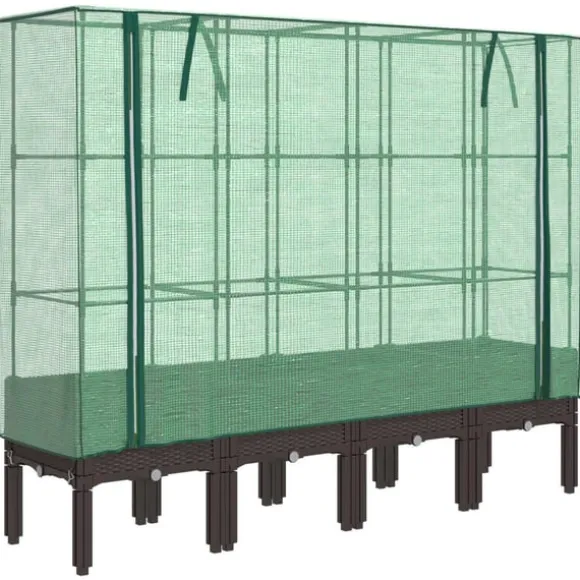 vidaXL højbed med drivhusovertræk 160x40x140 cm rattan-look