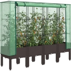 vidaXL højbed med drivhusovertræk 160x40x140 cm rattan-look