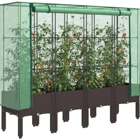 vidaXL højbed med drivhusovertræk 160x40x140 cm rattan-look