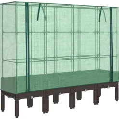vidaXL højbed med drivhusovertræk 160x40x140 cm rattan-look