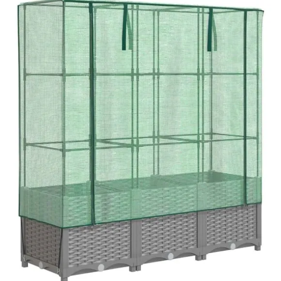 vidaXL højbed med drivhusovertræk 120x40x138 cm rattan-look