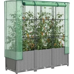 vidaXL højbed med drivhusovertræk 120x40x138 cm rattan-look