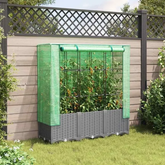 vidaXL højbed med drivhusovertræk 120x40x138 cm rattan-look