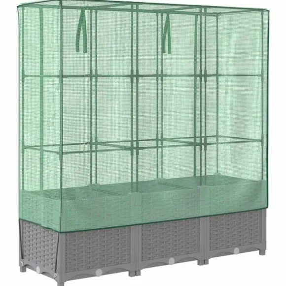 vidaXL højbed med drivhusovertræk 120x40x138 cm rattan-look