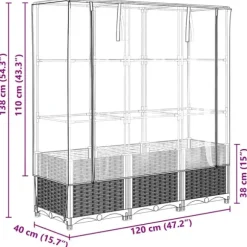 vidaXL højbed med drivhusovertræk 120x40x138 cm rattan-look