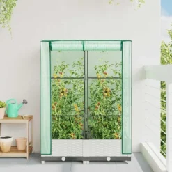 vidaXL højbed med drivhusovertræk 80x40x123 cm rattan-look