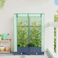 vidaXL højbed med drivhusovertræk 80x40x123 cm rattan-look