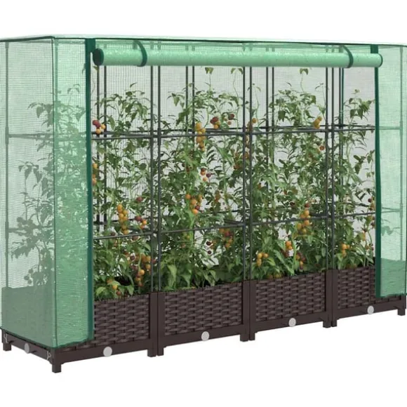 vidaXL højbed med drivhusovertræk 160x40x123 cm rattan-look