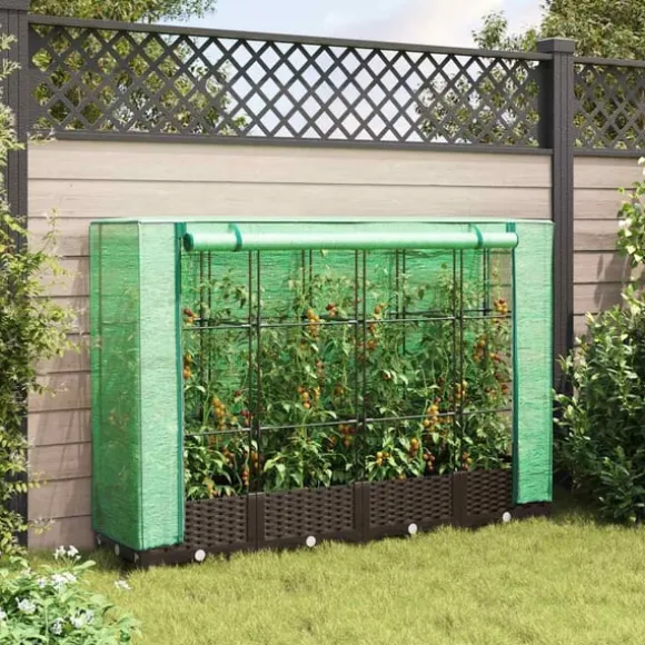 vidaXL højbed med drivhusovertræk 160x40x123 cm rattan-look