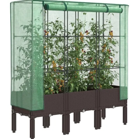 vidaXL højbed med drivhusovertræk 120x40x140 cm rattan-look