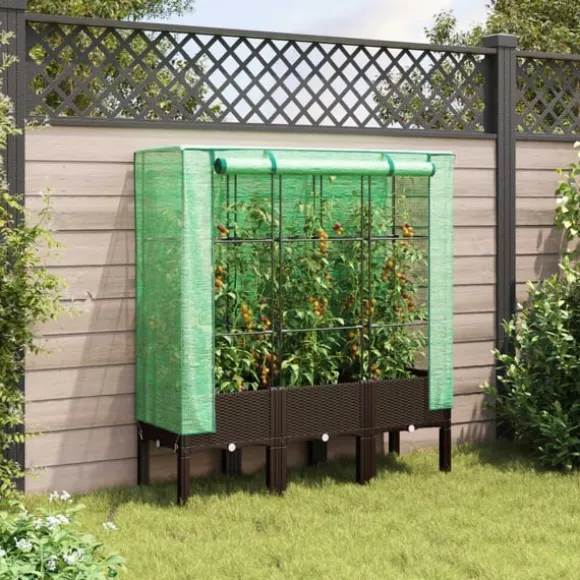 vidaXL højbed med drivhusovertræk 120x40x140 cm rattan-look