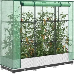 vidaXL højbed med drivhusovertræk 120x40x123 cm rattan-look