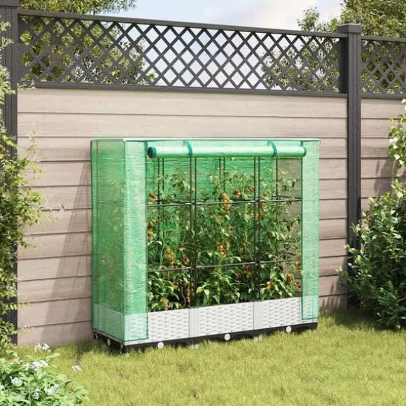 vidaXL højbed med drivhusovertræk 120x40x123 cm rattan-look