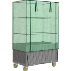 vidaXL højbed med overtræk og hjul 80x50x182 cm rattan-look