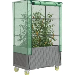 vidaXL højbed med overtræk og hjul 80x50x182 cm rattan-look