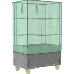 vidaXL højbed med overtræk og hjul 80x50x182 cm rattan-look