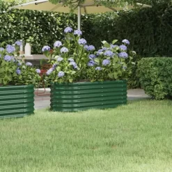 vidaXL højbed 114x40x36 cm pulverlakeret stål grøn - Plantekrukker