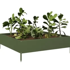 vidaXL højbed 100x100x33,5 cm stål olivengrøn