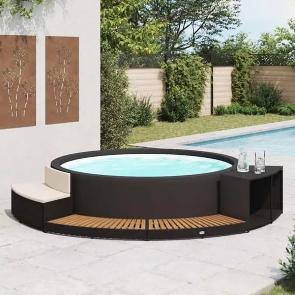 vidaXL omkrans til spa polyrattan og akacietræ sort